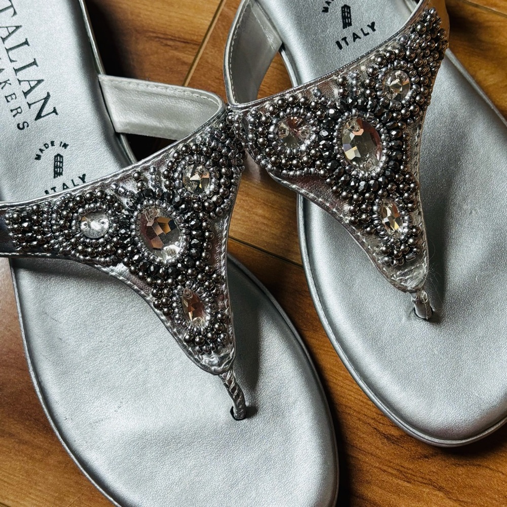 Italian Shoemakers Silver Jeweled Sandals